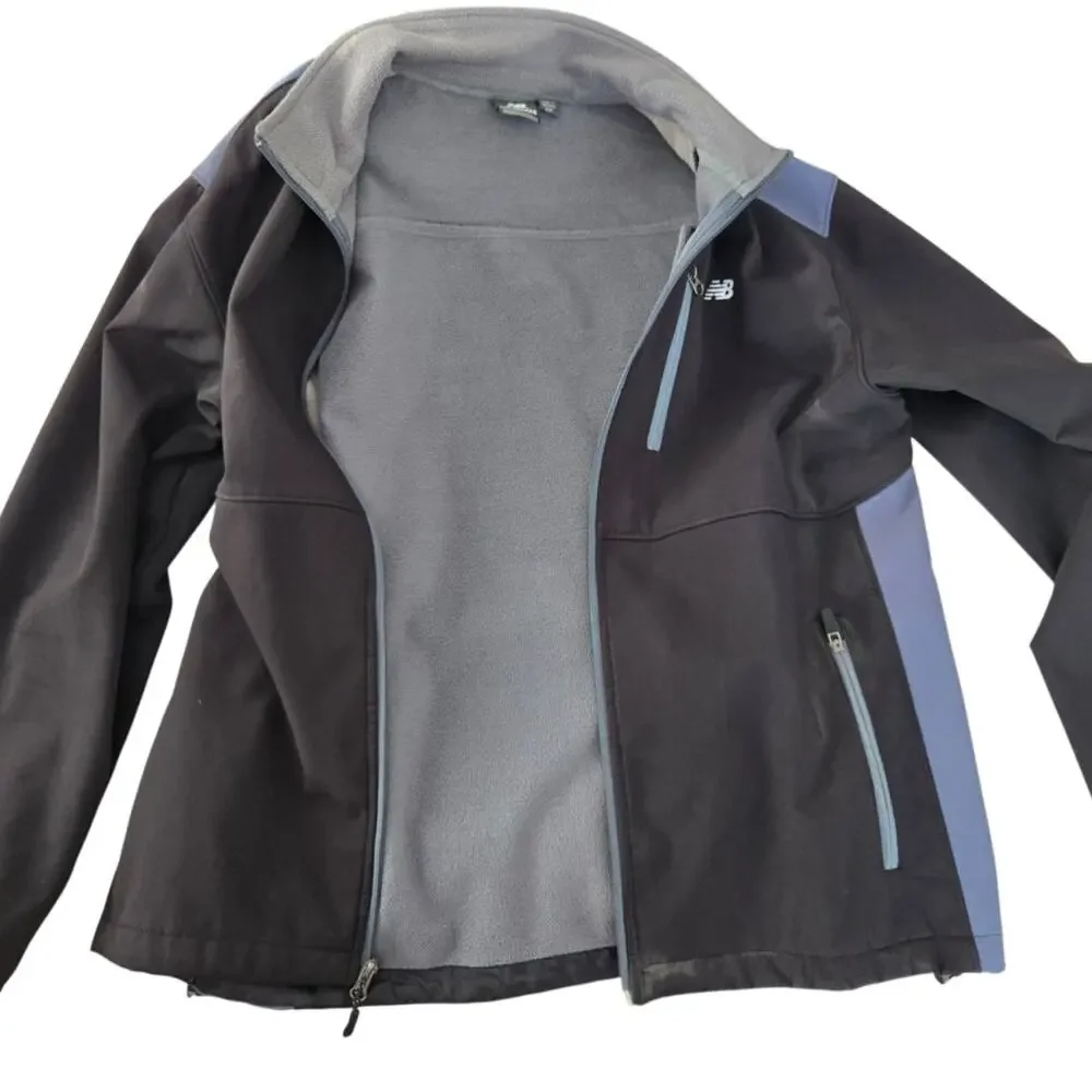 New Balance Weather Resistant Soft‑Shell Jacket Black & Gray Fleece‑Lined Size M
